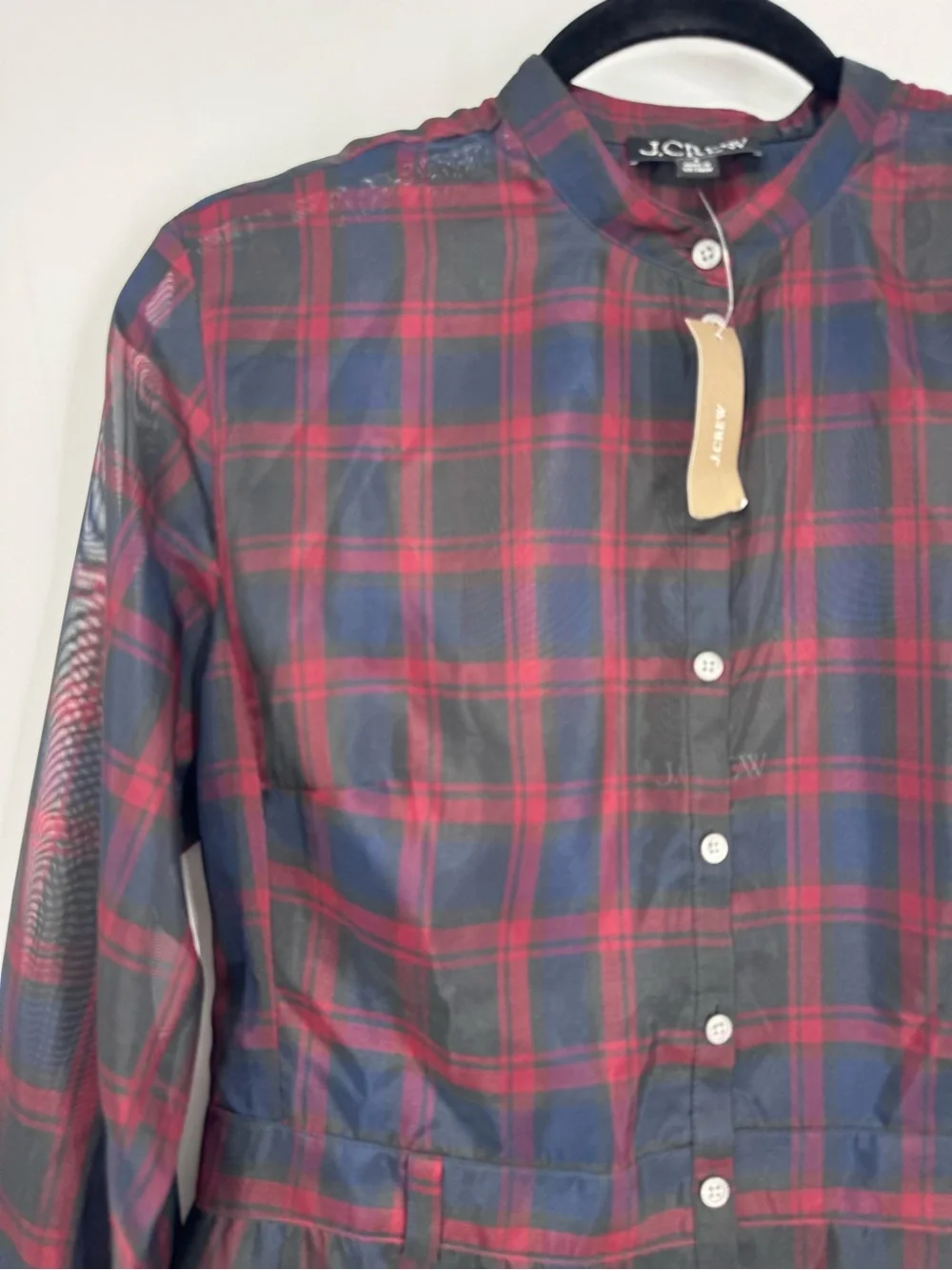 NWT J. Crew Pleated Shirt Dress Navy Red Multi Stewart Tartan Print Pleated Sz 4